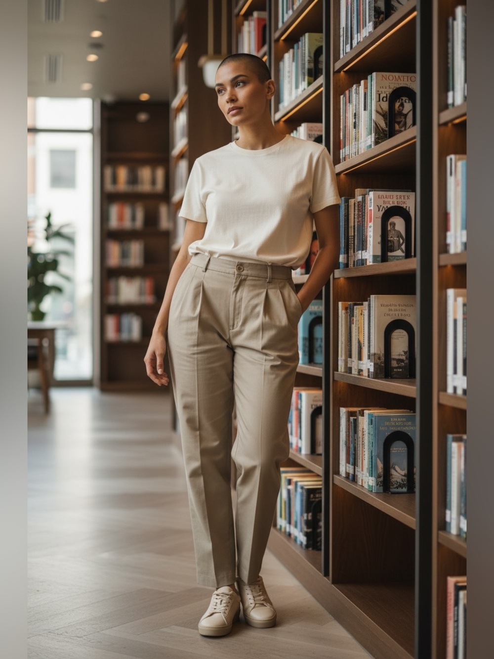 Classic High-Waist Pleated Trousers in Khaki